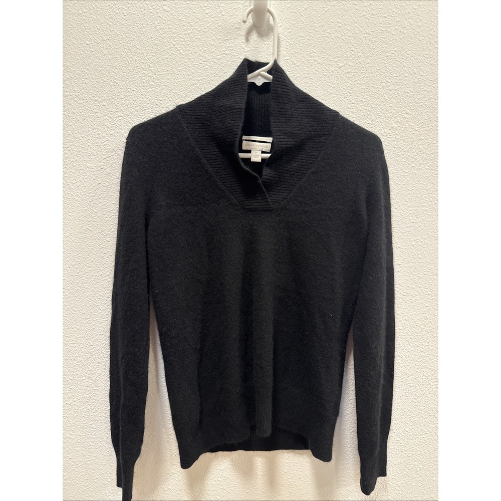CHARTER CLUB Black 100% Cashmere V neck Sweater Women Medium Classic Minimalist